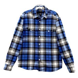 Stussy Flannel Shirt Mens Medium Blue Plaid Western Streetwear Outdoor Cabincore